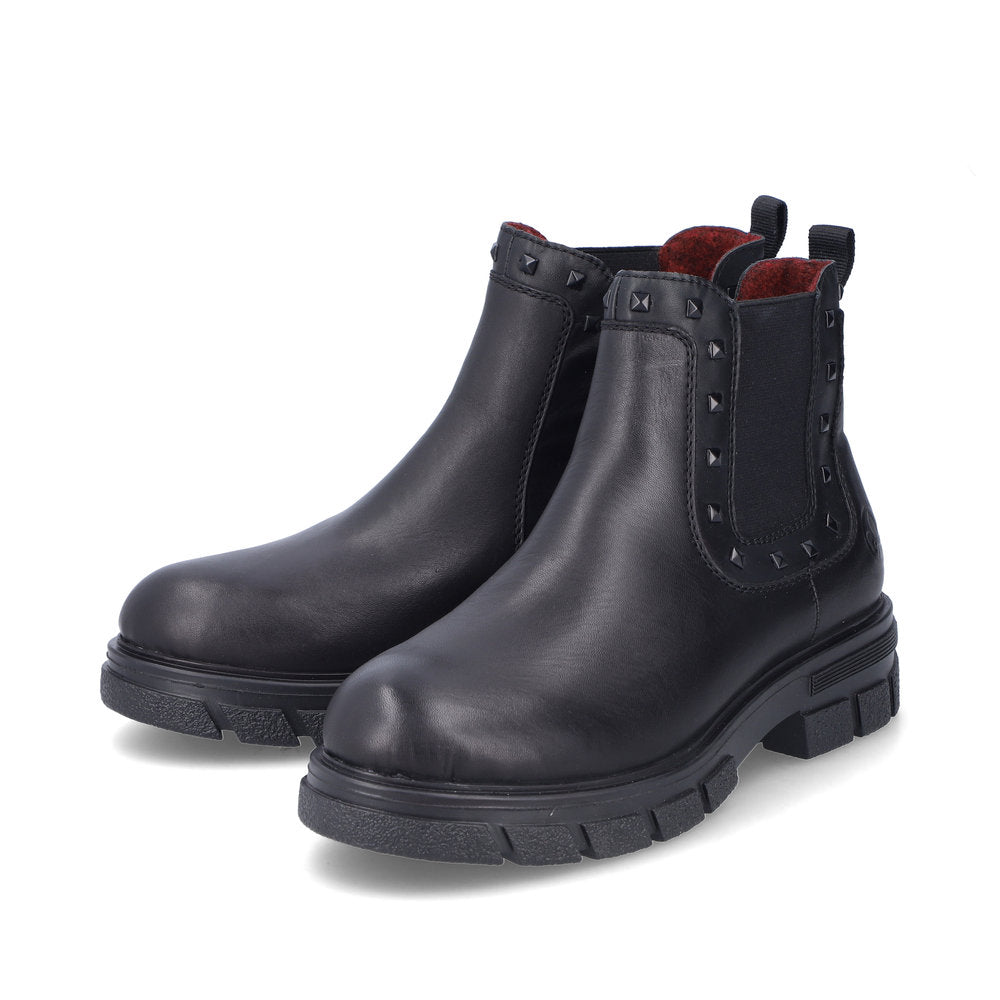 Rieker Ladies Boot Z915 Chunky soled Ankle boot with Elastic side and zip BLACK Z9154-00