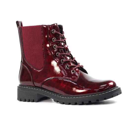 Lunar Alexis BURGUNDY PATENT Lace Up Boot With Inside Zip