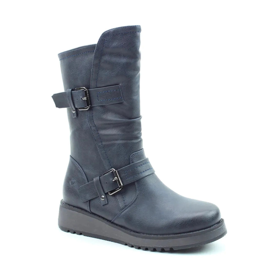 Heavenly Feet Hannah NAVY Biker Style Mid Calf Boot