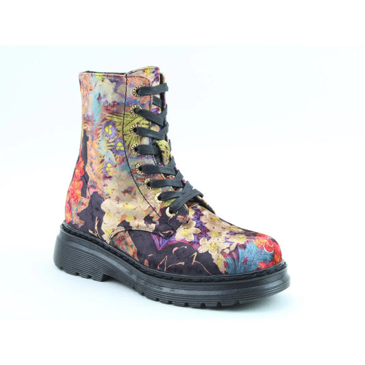 Heavenly Feet Lottie BLACK Floral VELVET Lace Up Boot with Zip