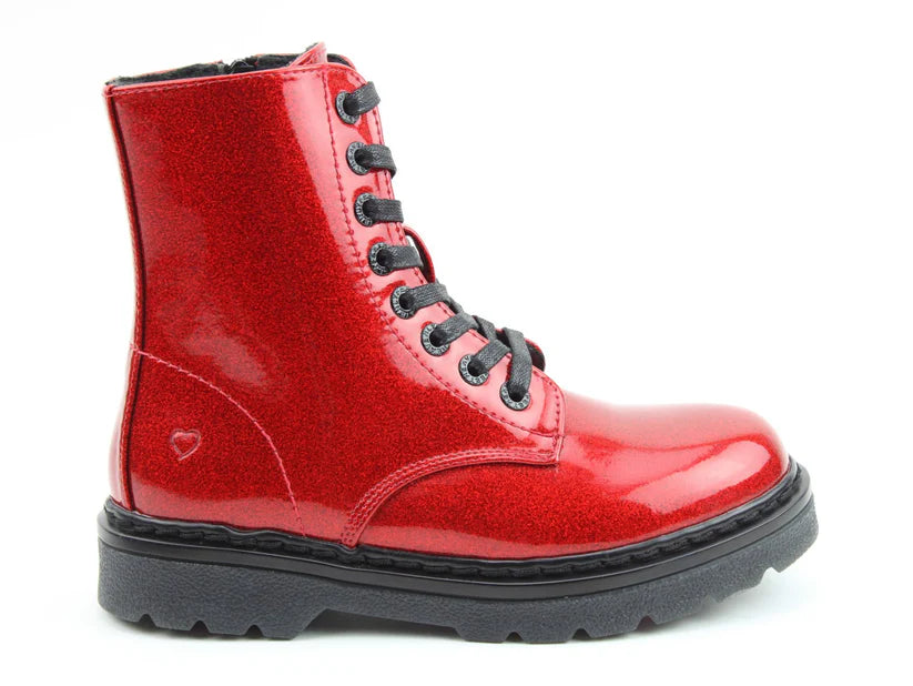 Heavenly Feet Ankle Boot with lace and zip Justina RED GLITTER