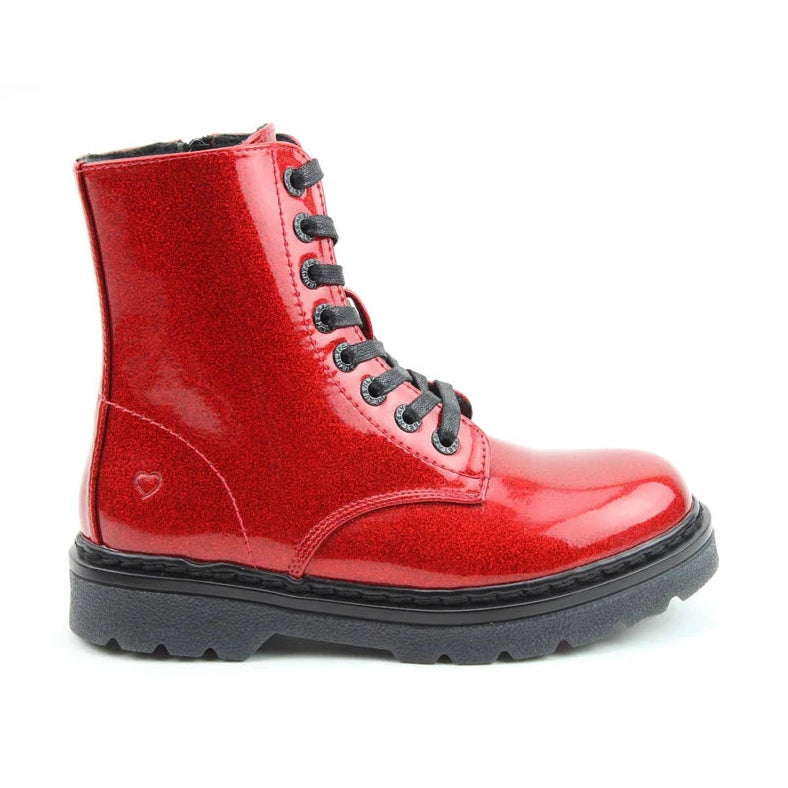 Heavenly Feet Ankle Boot with lace and zip Justina RED GLITTER
