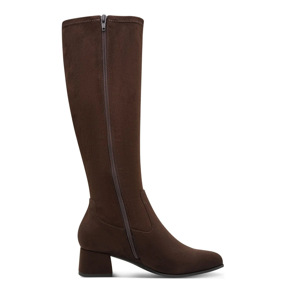 Jana 25569-47 Brown Long Leg Wide Fit Faux Suede Block Heel Zip Boot