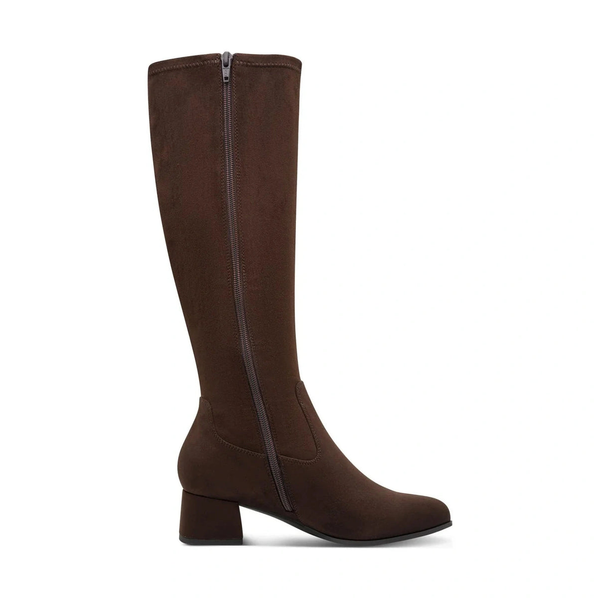 Jana 25569-47 Brown Long Leg Wide Fit Faux Suede Block Heel Zip Boot
