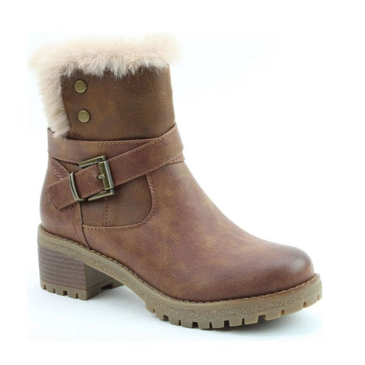 Heavenly Feet Bethany BROWN Fur Trim Zip Ankle Boot