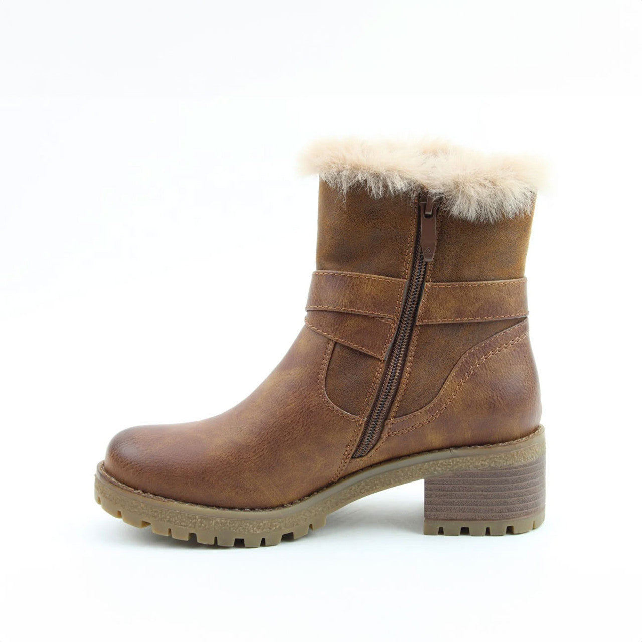Heavenly Feet Bethany BROWN Fur Trim Zip Ankle Boot