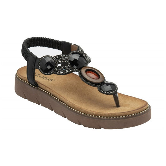 Lotus Alcina BLACK Toe Post Sandals ULP318