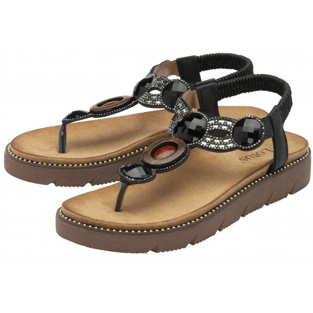Lotus Alcina BLACK Toe Post Sandals ULP318