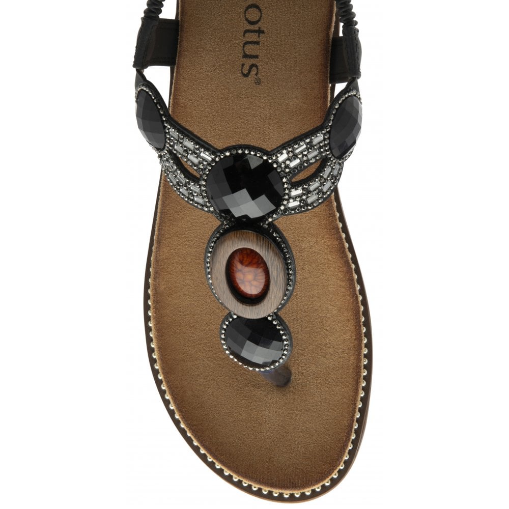 Lotus Alcina BLACK Toe Post Sandals ULP318