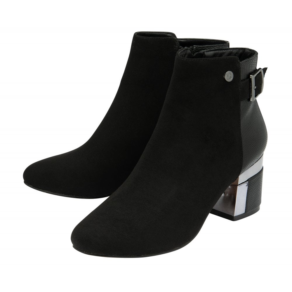 Lotus Andrea Black Mid Heel Ankle Boot.