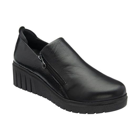 Lotus Altan Black Soft Leather High Fronted Wedge Shoe Boot