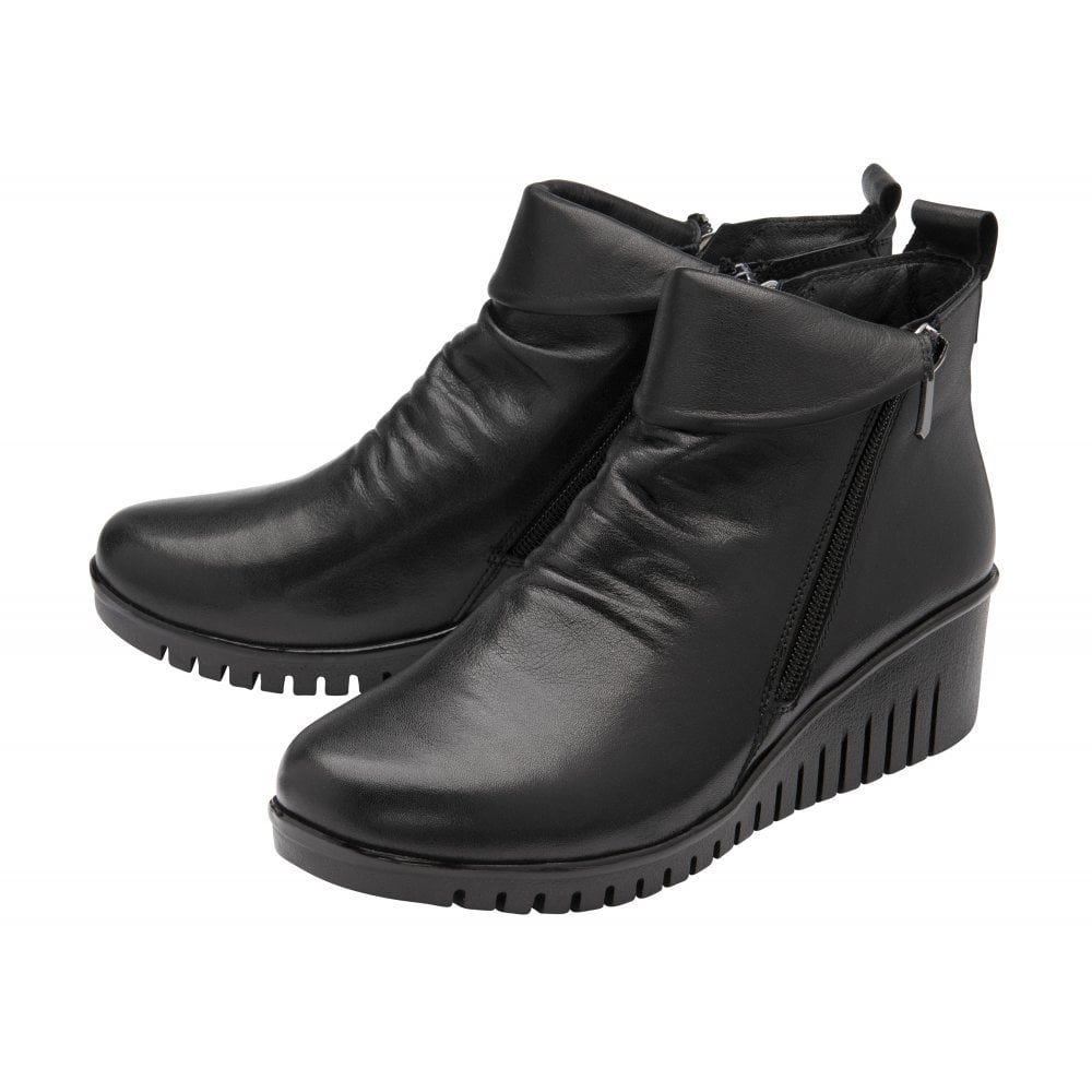 Lotus Cordelia BLACK Soft Leather Wedge Ankle Boot CORDELIA