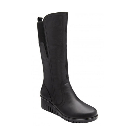 Lotus Boot Fitzgerald BLACK Soft Leather Wedge Long Boot ULB345