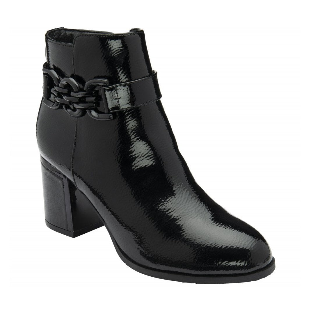 Lotus Amarin BLACK Patent Block Heel Ankle Boot ULB454