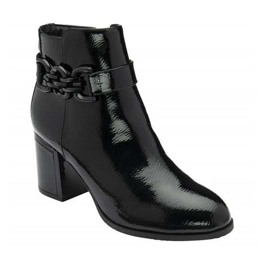 Lotus Amarin BLACK Patent Block Heel Ankle Boot ULB454