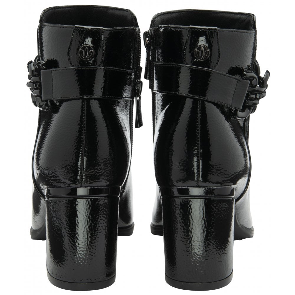 Lotus Amarin BLACK Patent Block Heel Ankle Boot ULB454