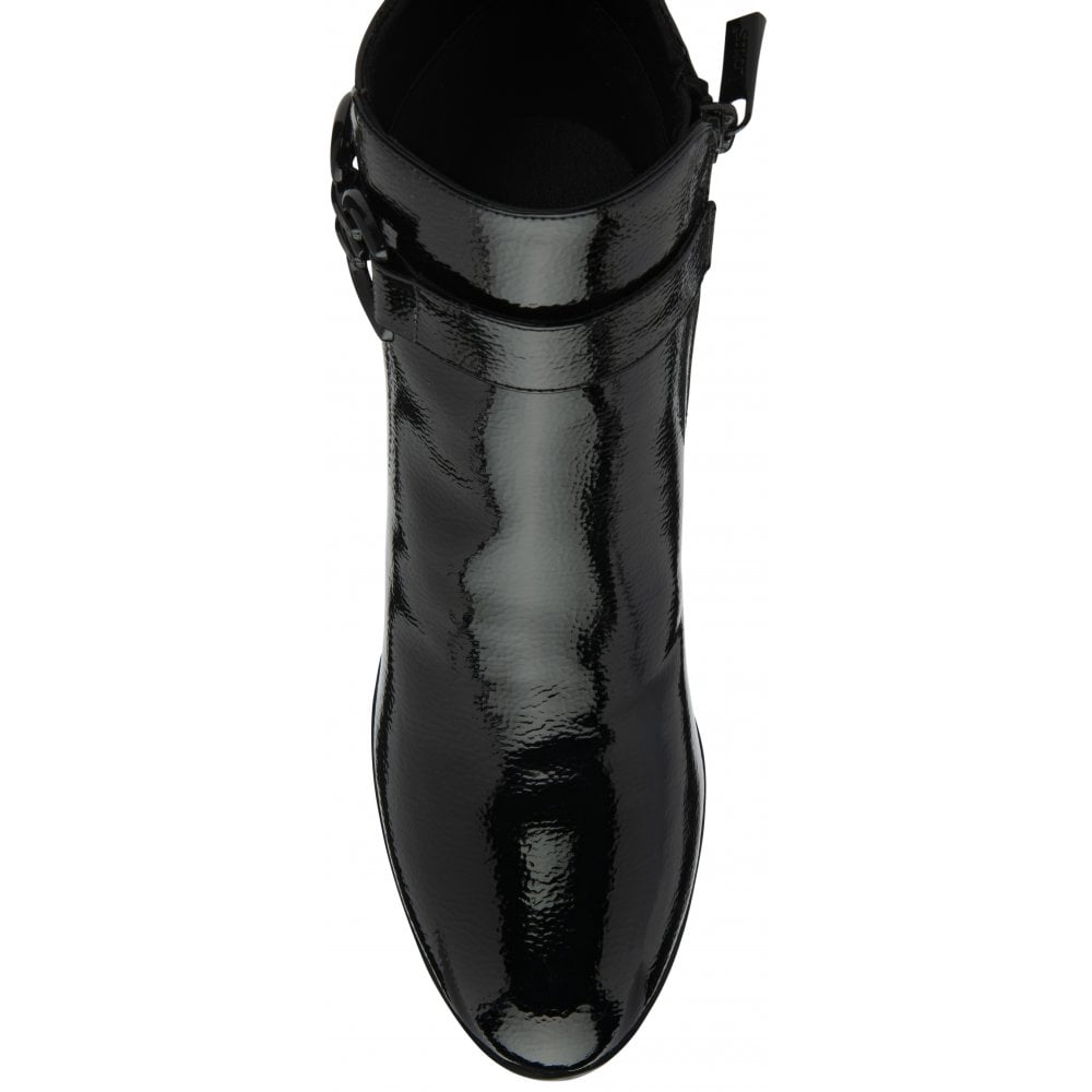 Lotus Amarin BLACK Patent Block Heel Ankle Boot ULB454