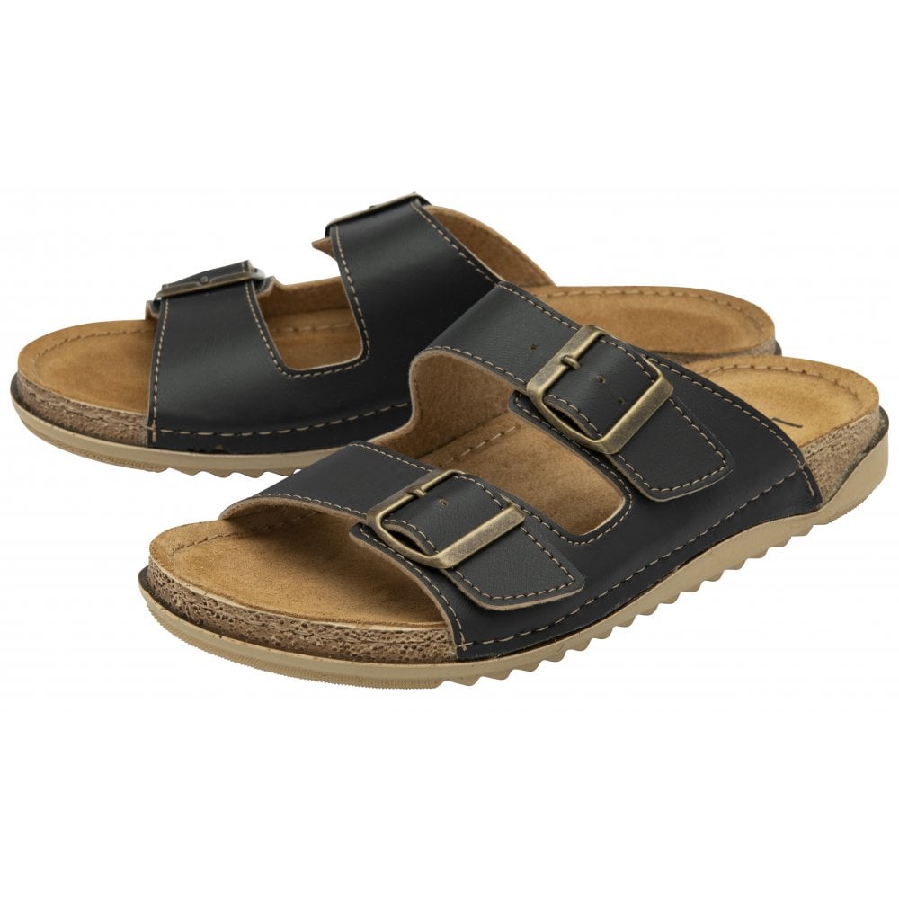 Lotus Trento BLACK Slip On Mule Sandal ULP376