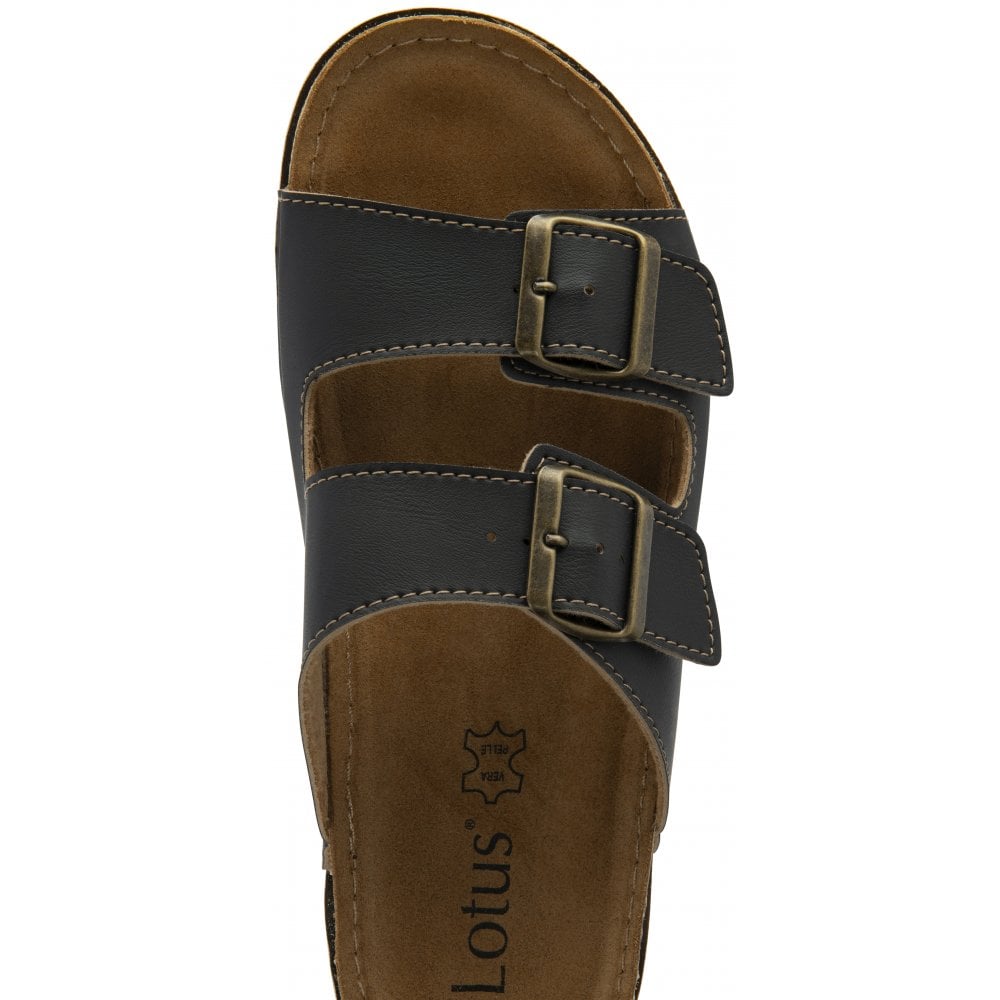 Lotus Trento BLACK Slip On Mule Sandal ULP376