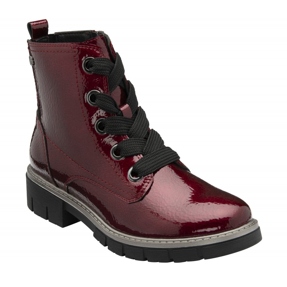 Lotus Jojo BORDO Patent Lace Up Ankle Boot With Zip ULB350
