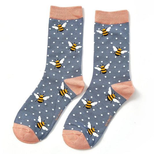 Miss Sparrow Bumble Bees CORNFLOWER Quality Bamboo Socks SKS238