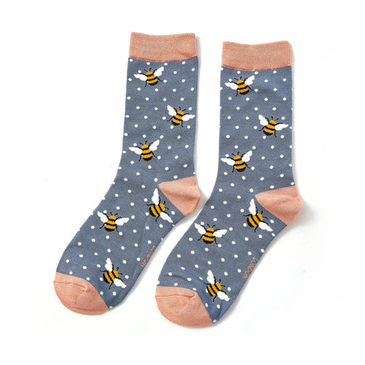 Miss Sparrow Bumble Bees CORNFLOWER Quality Bamboo Socks SKS238