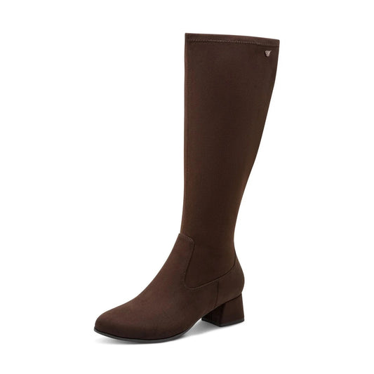 Jana 25569-47 Brown Long Leg Wide Fit Faux Suede Block Heel Zip Boot