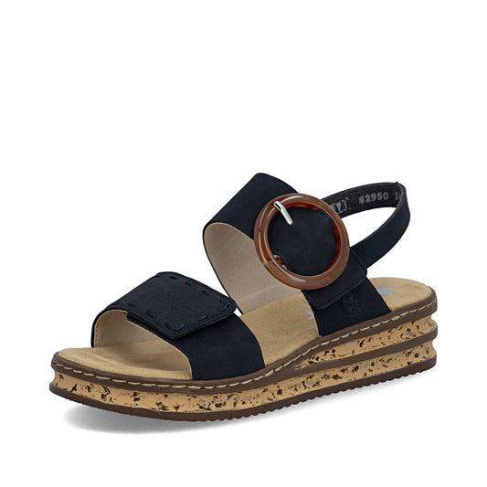 Rieker 62950 Dark Navy Adjustable strap Low Wedge Sandal 62950-14