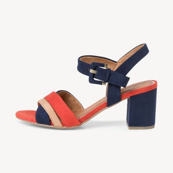 Marco Tozzi Occasion Wear Block Heel Sandal 28323-890 NAVY/ Orange