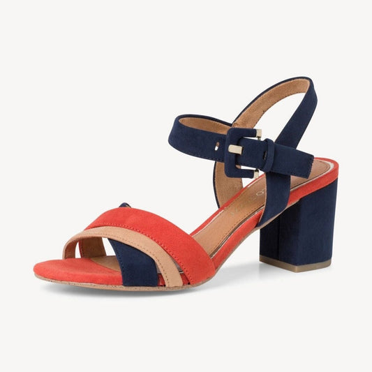 Marco Tozzi Occasion Wear Block Heel Sandal 28323-890 NAVY/ Orange