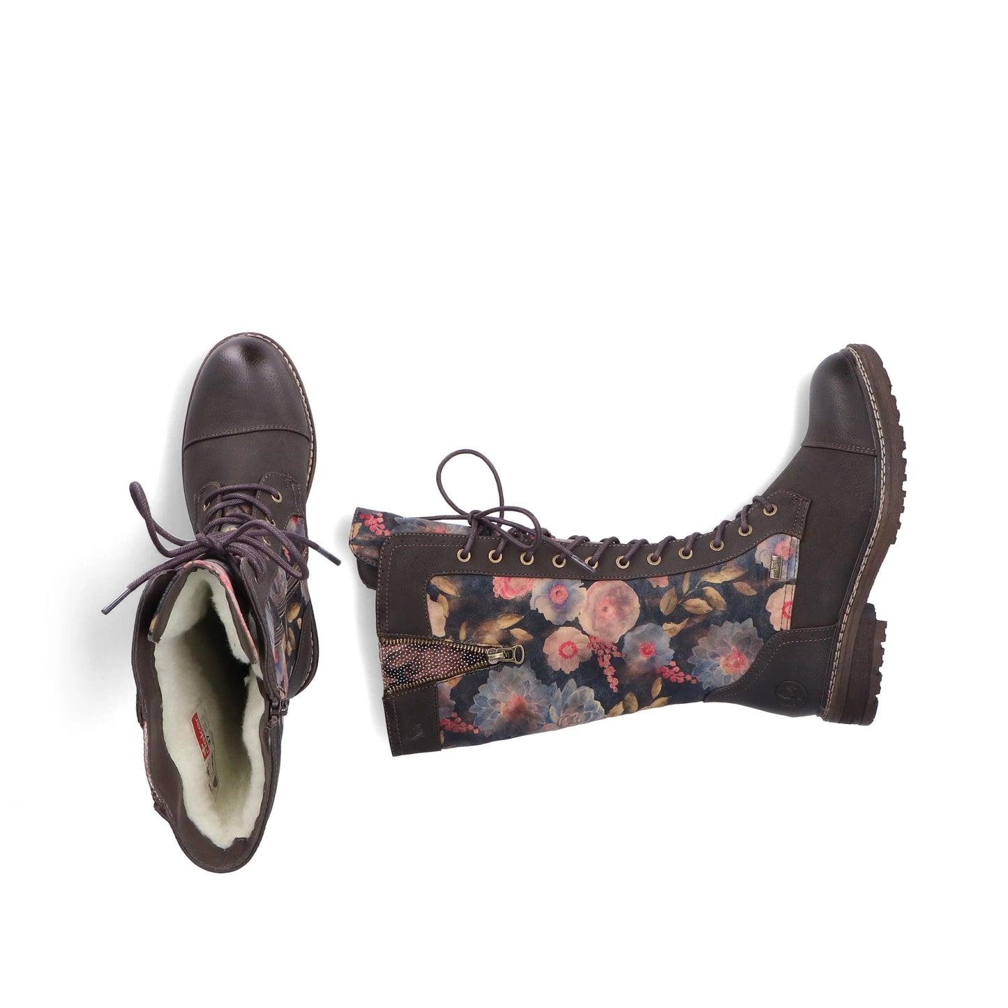 Rieker 94731 Long Leg BROWN Floral PRINT Boot with Laces and Zip 94731-91