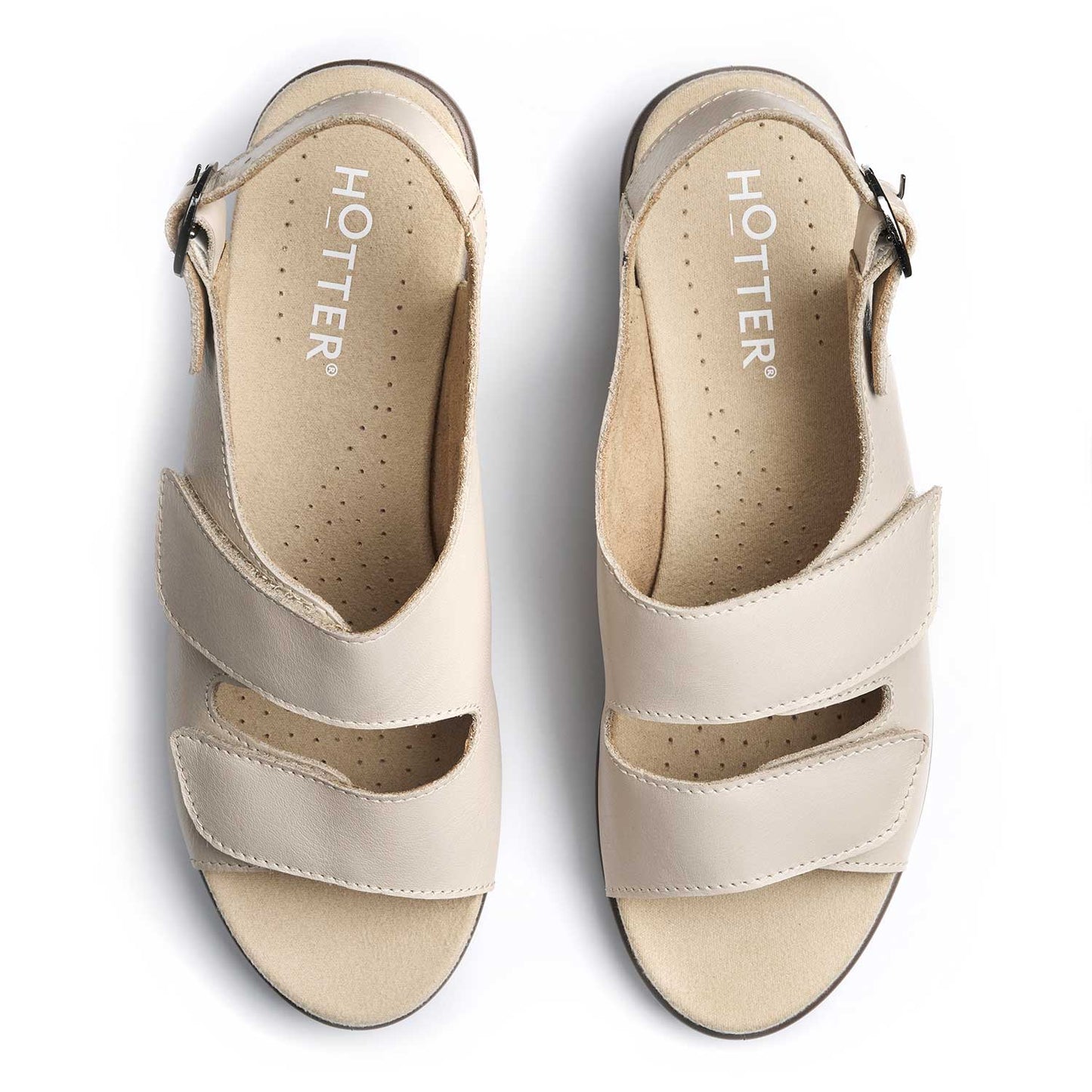 Hotter Easy Touch Fastening Twin Strap Sandal Sandal CEMENT Wide Fitting
