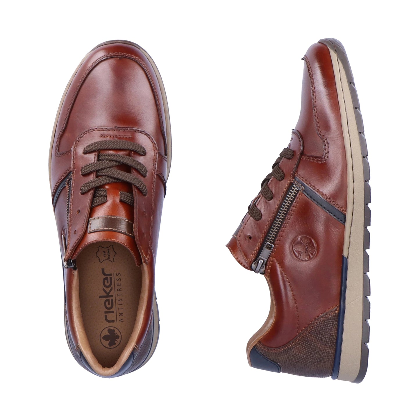 Rieker B2112 BROWN Leather Lace Shoe With Zip B2112-25