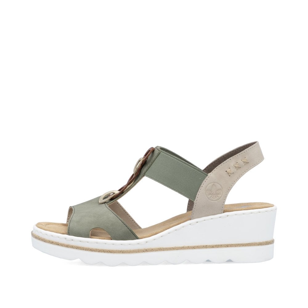 Rieker 67498 GREEN Wedge Slip On Sandal 67498-52