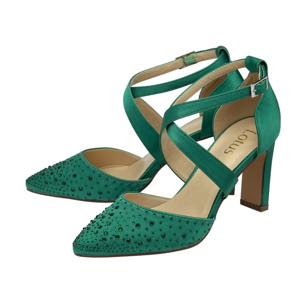 Lotus Occasion Wear Leona EMERALD Diamonte Bar Shoe ULS425