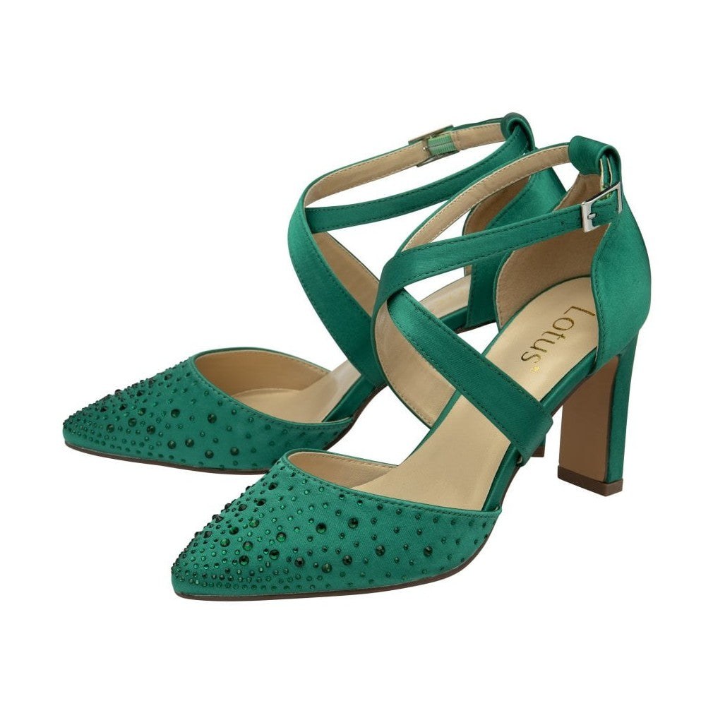 Lotus Occasion Wear Leona EMERALD Diamonte Bar Shoe ULS425