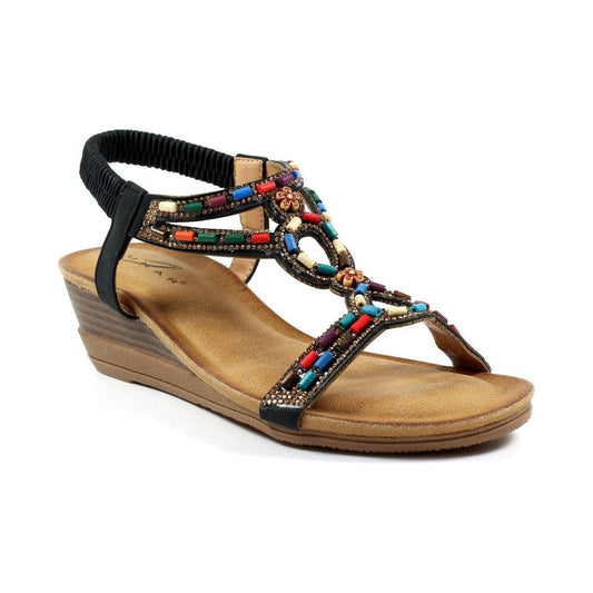 Lunar Epsom BLACK Wedge Sandal JLH478