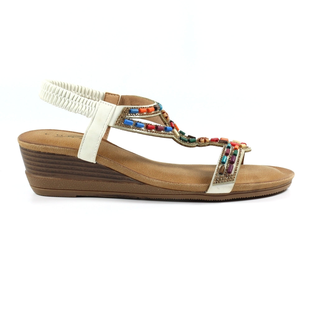 Lunar Epsom WHITE Beaded Wedge Sandal JLH478WT