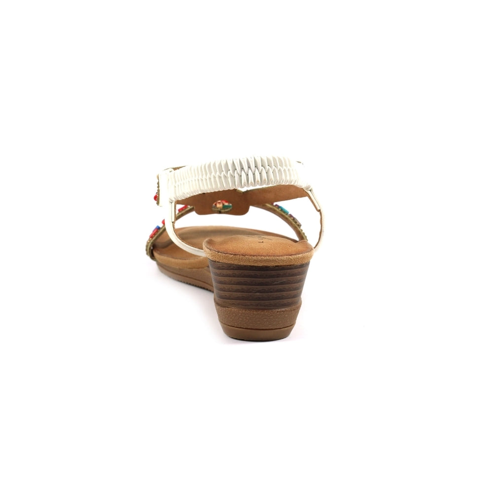 Lunar Epsom WHITE Beaded Wedge Sandal JLH478WT