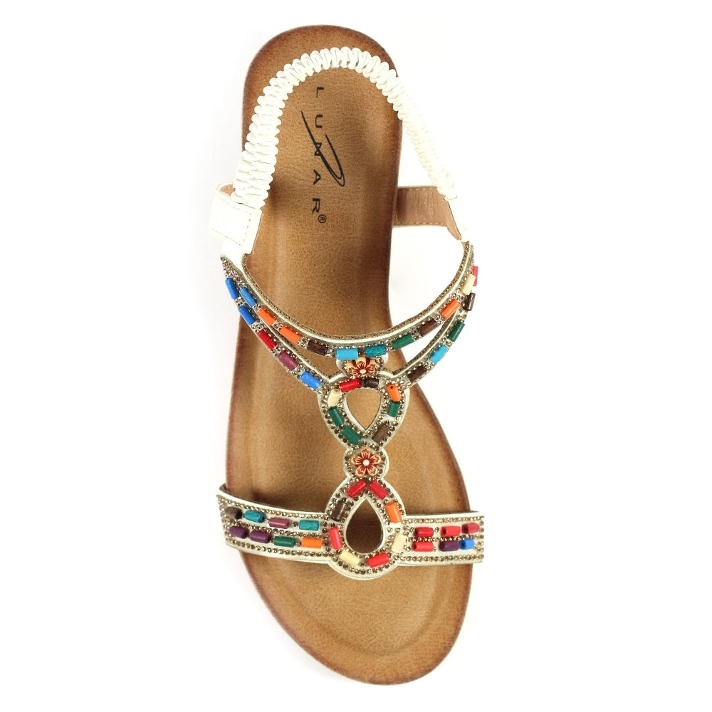 Lunar Epsom WHITE Beaded Wedge Sandal JLH478WT