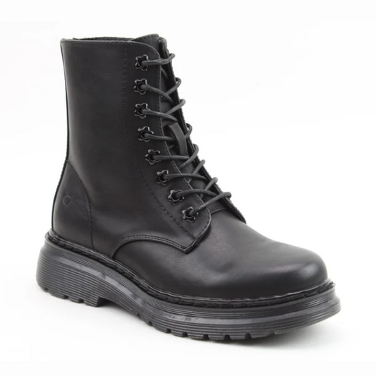 Heavenly Feet Eva Black 8 Eyelet Lace Up Ankle Boot with Zip