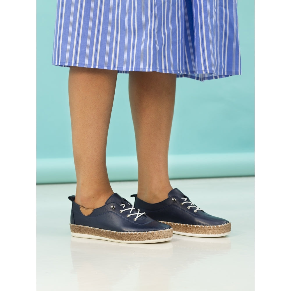 Lunar Evie NAVY Soft Leather Slip On Plimsol Style Shoe FLE050