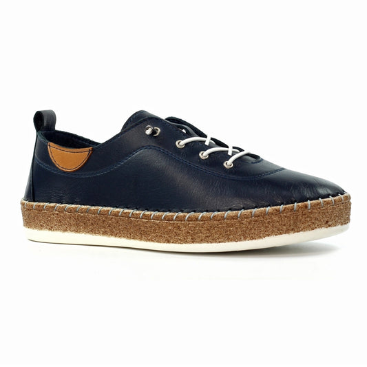 Lunar Evie NAVY Soft Leather Slip On Plimsol Style Shoe FLE050