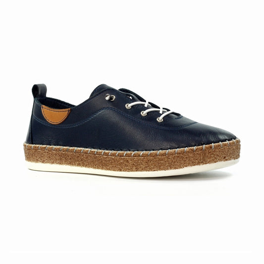 Lunar Evie NAVY Soft Leather Slip On Plimsol Style Shoe FLE050