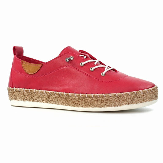 Lunar Evie RASPBERRY Soft Leather slip On Plimsol Shoe FLE050