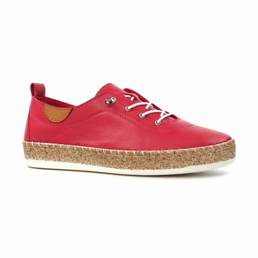 Lunar Evie RASPBERRY Soft Leather slip On Plimsol Shoe FLE050