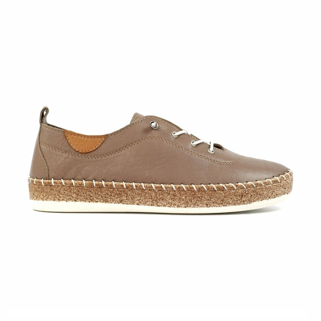 Lunar Evie Lunar TAUPE Soft Leather Slip On Plimsoll FLE050