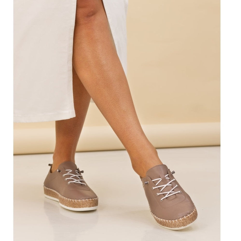Lunar Evie Lunar TAUPE Soft Leather Slip On Plimsoll FLE050