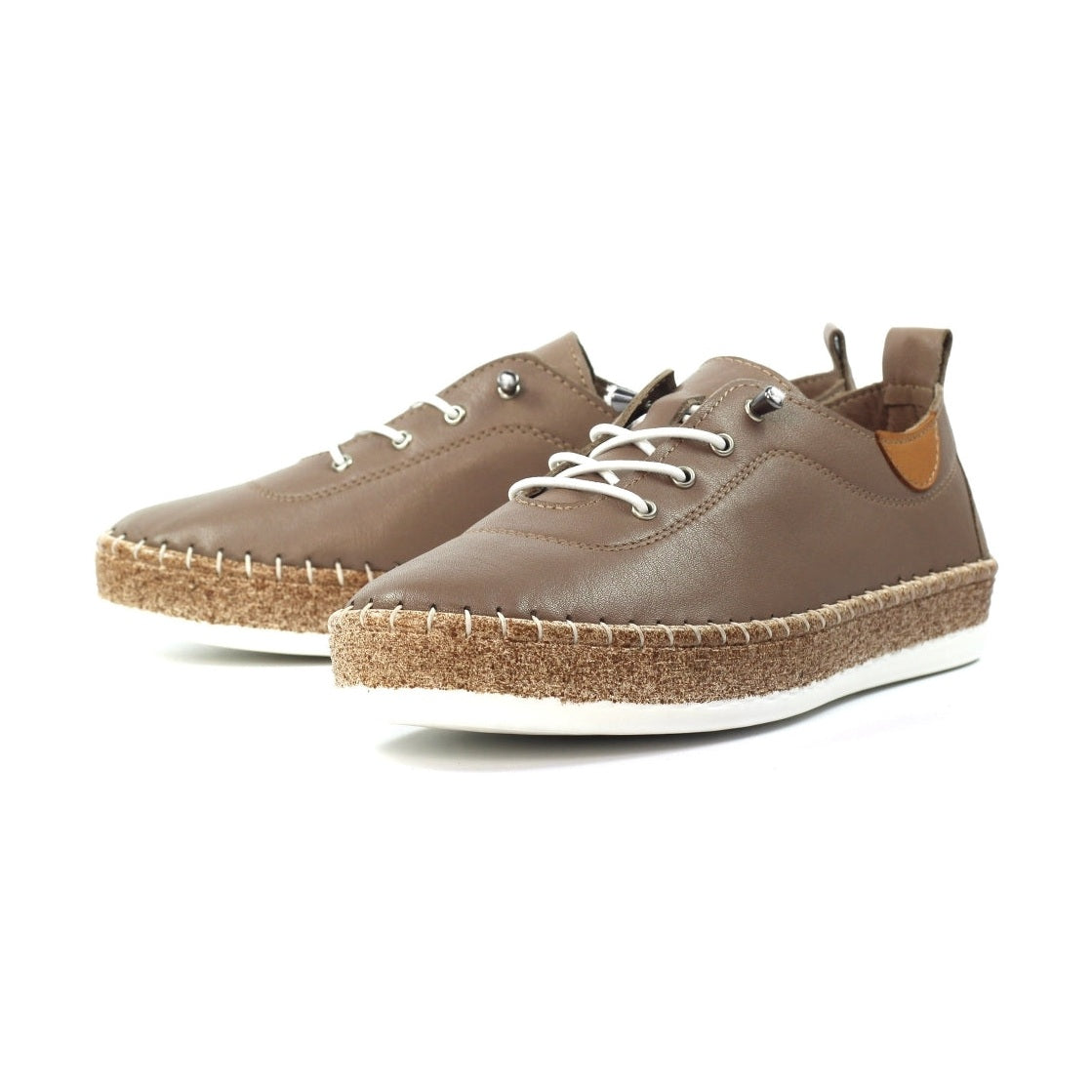 Lunar Evie Lunar TAUPE Soft Leather Slip On Plimsoll FLE050