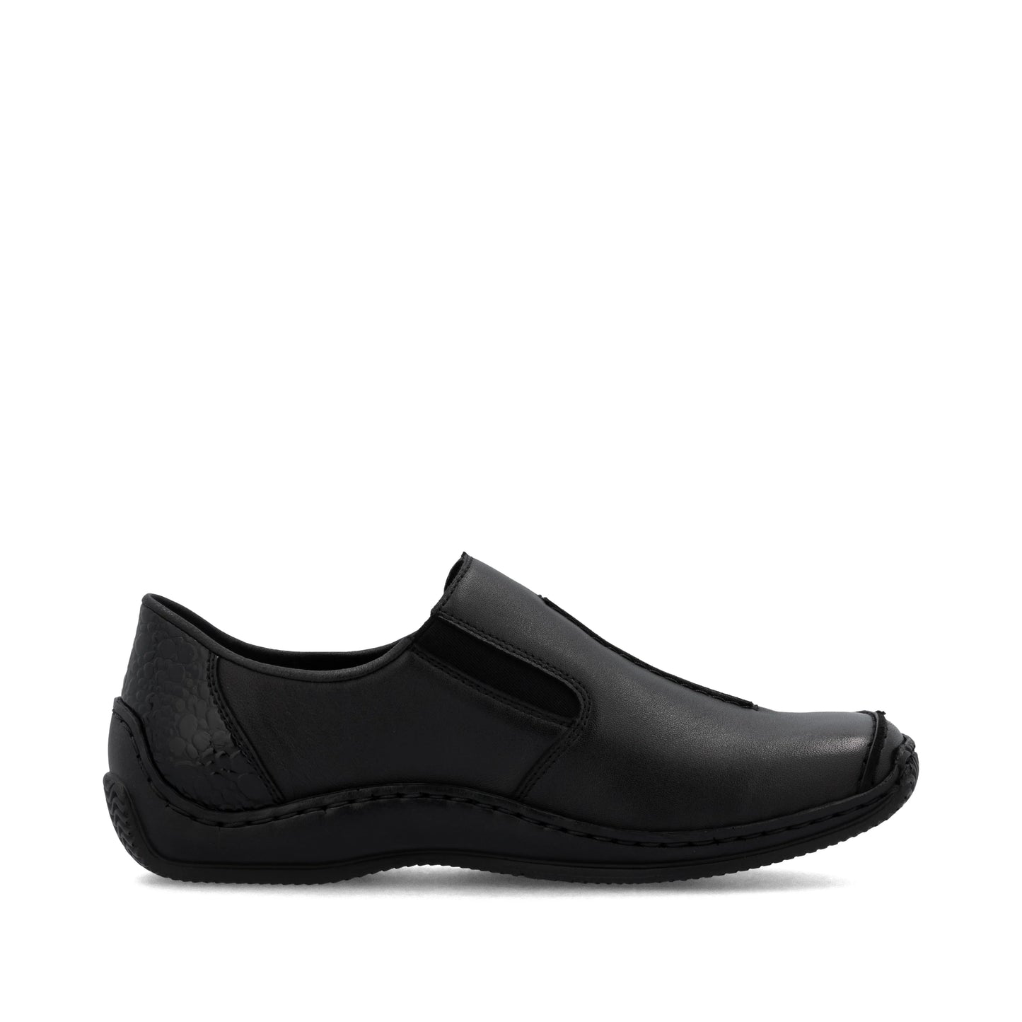 Rieker L1777 BLACK Soft Leather Lightweight Slip On Shoe L1777-00